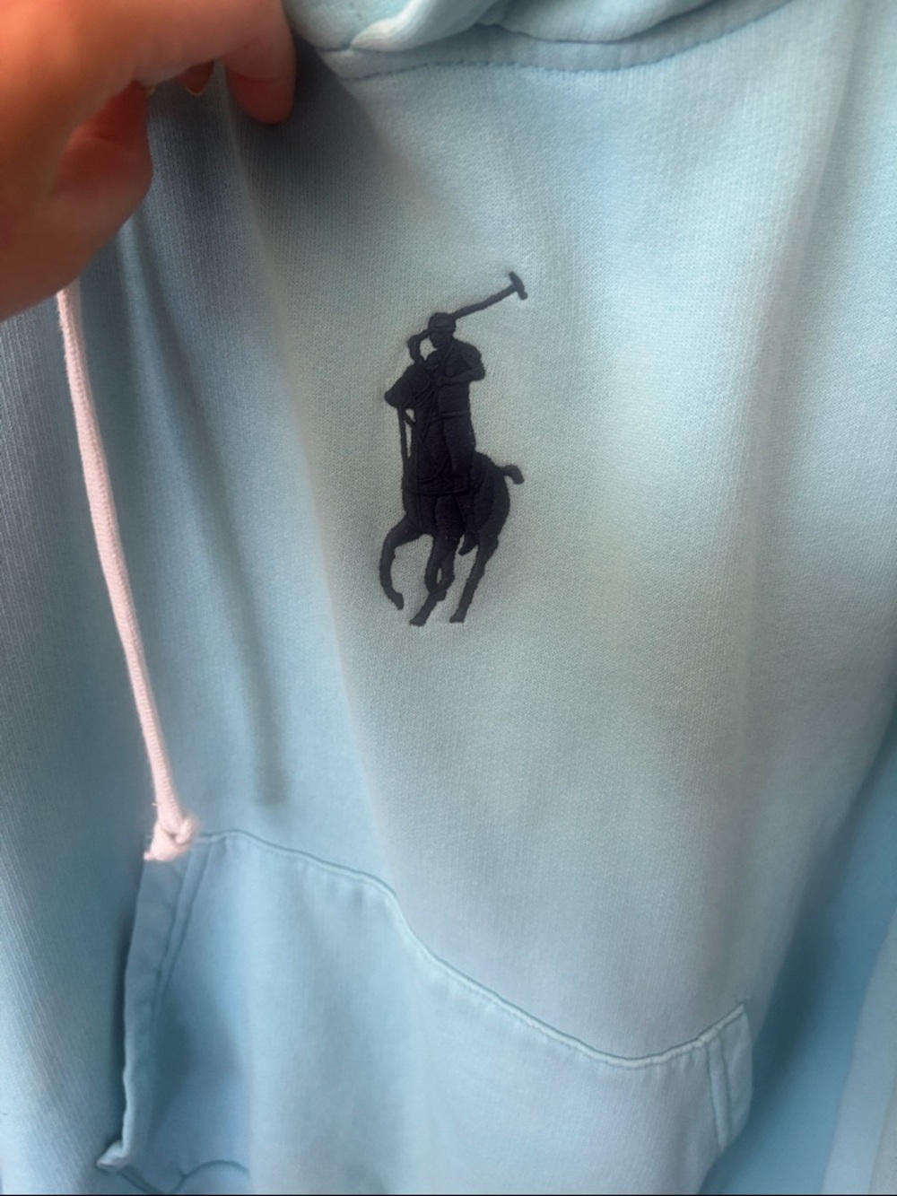 Polo by Ralph Lauren Light Aqua Pullover Hoodie with Navy Pony - Picture 2 of 4